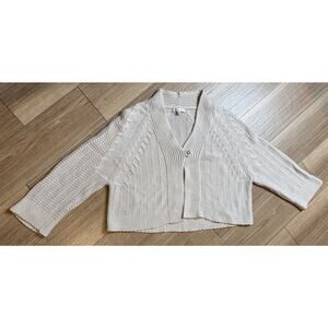 Cabi Womens Medium Cream Cable Knit One Button Cardigan Sweater Cotton Blend M